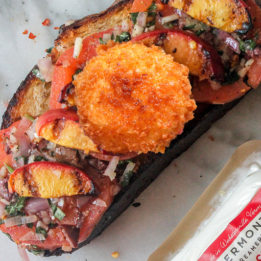 Panzanella Toast with Fried Goat Cheese