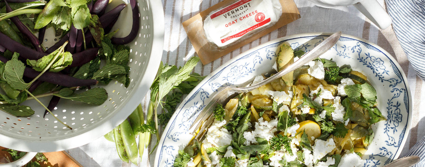 Zucchini and Summer Squash with Fresh Mint and Goat Cheese