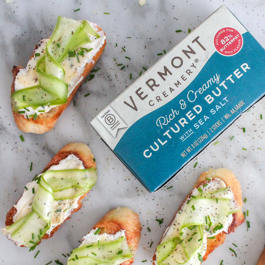 Crème Fraîche & Asparagus Ribbon Crostini with Cowboy Butter