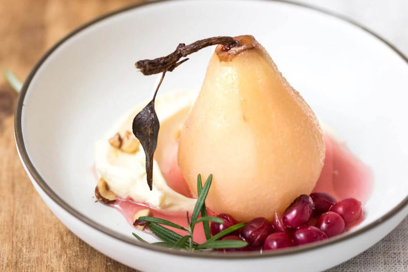 Cranberry Poached Pears with Mascarpone