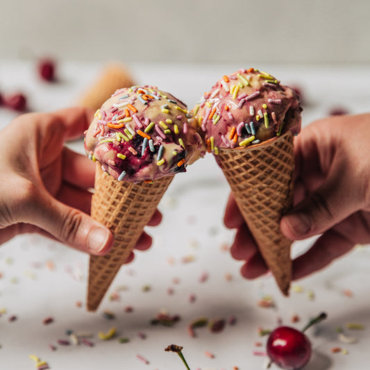 Honey Crème Fraîche Ice Cream with Cherry Swirl