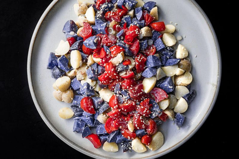 Red, White and Blue Potato Salad with Goat Cheese Vinaigrette